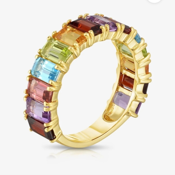 Ring Concierge Jewelry - Ring Concierge Yellow Gold 3/4 Emerald Cut Rainbow Gemstone Ring Size 9